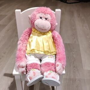 Build A Bear Pink Monkey With Hearts 18" Retired limited edition plush Trendy Y2